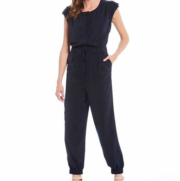 Gibson Latimer Pants - Navy Cinched Waist Jumpsuit